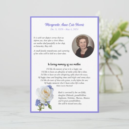 Elegant Roos Foto Lijst Dood Aankondiging (Staand voorkant)