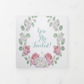 Elegant Roos Garden Floral Wreath Wedding Drieluik Uitnodiging (Cover)