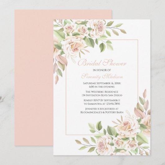 Elegant Roos Garden Pink Floral Wedding Kaart (Voorkant / Achterkant)
