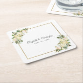 Elegant Roos | Gepersonaliseerd huwelijk Kartonnen Onderzetters (Schuin)