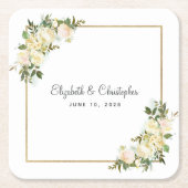 Elegant Roos | Gepersonaliseerd huwelijk Kartonnen Onderzetters (Voorkant)