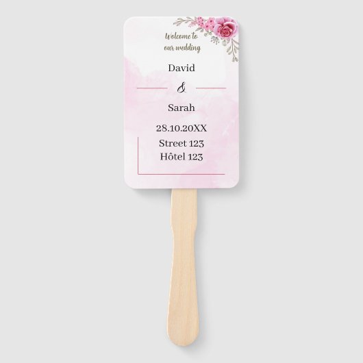 Elegant Roos gepersonaliseerd huwelijksprogramma Handwaaier (Voorkant)