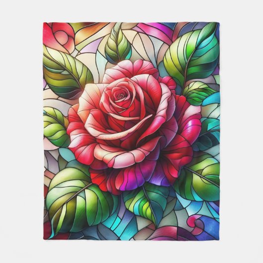 Elegant Roos Glas in lood Effect Fleece Deken (Voorkant)
