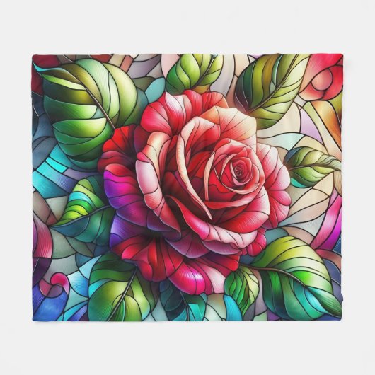 Elegant Roos Glas in lood Effect Fleece Deken (Voorkant (Horizontaal))