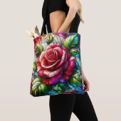 Elegant Roos Glas in lood Effect Tote Bag (Dichtbij)