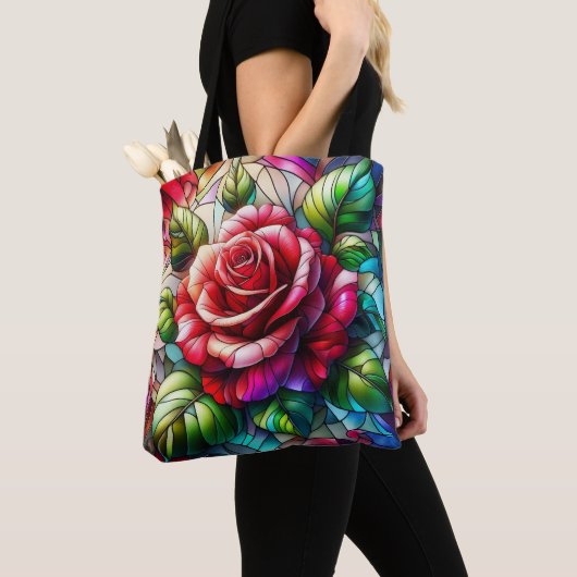 Elegant Roos Glas in lood Effect Tote Bag (Dichtbij)
