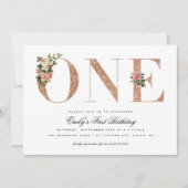 Elegant Roos Glitter 1e verjaardag Kaart (Voorkant)