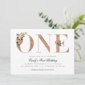 Elegant Roos Glitter 1e verjaardag Kaart (Staand voorkant)