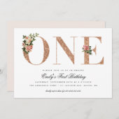 Elegant Roos Glitter 1e verjaardag Kaart (Voorkant / Achterkant)