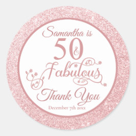 Elegant Roos Glitter 50 en Fabulous Bedankt Ronde Sticker