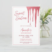 Elegant Roos Glitter Drip Sweet 16 Birthday Kaart (Staand voorkant)