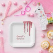 Elegant Roos Glitter Drip Sweet 16 Birthday Papieren Bordje (Feest)