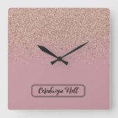 Elegant Roos Glitter Monogram Naam | Vierkante Klok (Voorkant)