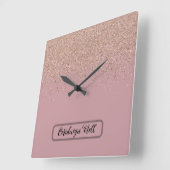 Elegant Roos Glitter Monogram Naam | Vierkante Klok (Hoek)