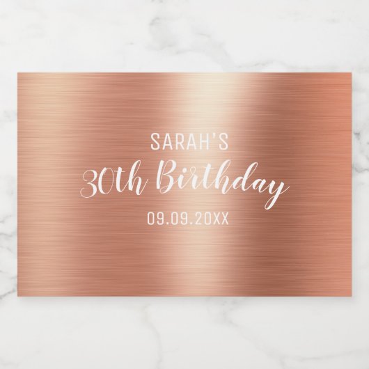 Elegant Roos Gold 30e verjaardag Mini Sparkling Wijnetiket (Enkel label)