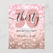 Elegant Roos Gold 30th Birthday Party Invite (Voorkant)