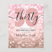 Elegant Roos Gold 30th Birthday Party Invite Flyer (Voorkant)