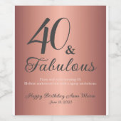 Elegant Roos Gold 40 en Fabulous Birthday Wijn Etiket (Enkel label)
