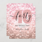 Elegant Roos Gold 40th Birthday Party Invite (Voorkant / Achterkant)