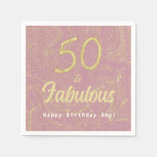 Elegant Roos Gold 50 en 50e verjaardag Servet (Voorkant)