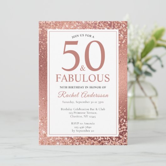 Elegant Roos Gold 50 en Fabulous 50th Birthday Kaart (Staand voorkant)