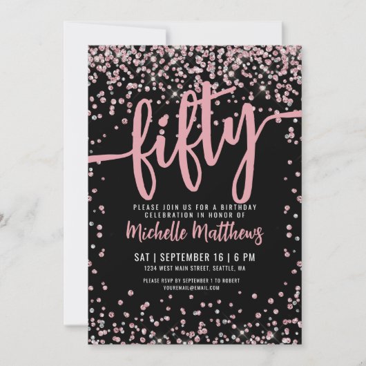 Elegant Roos Gold 50e verjaardag Kaart (Voorkant)