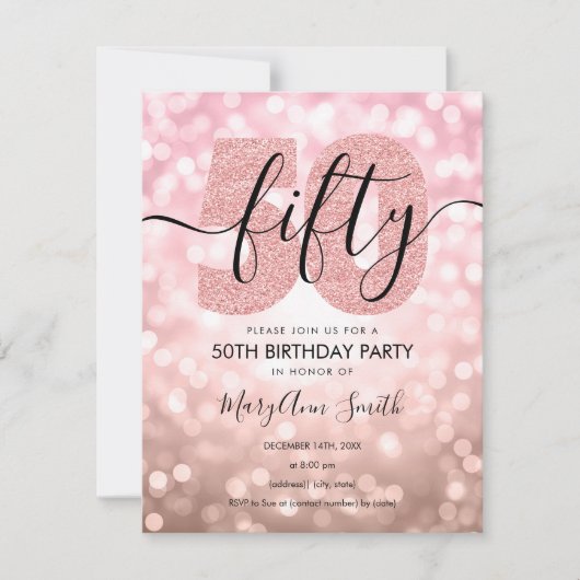 Elegant Roos Gold 50e verjaardag Kaart (Voorkant)