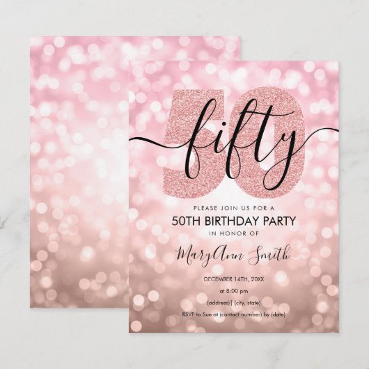 Elegant Roos Gold 50e verjaardag Kaart (Voorkant / Achterkant)