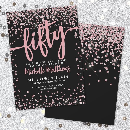 Elegant Roos Gold 50e verjaardag Kaart