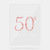 Elegant Roos Gold 50th Birthday Party Welkom Acryl Bord (Voorkant)