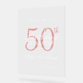 Elegant Roos Gold 50th Birthday Party Welkom Acryl Bord (Hoek)