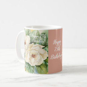 Elegant Roos Gold 75th Birthday Floral Add Name Koffiemok