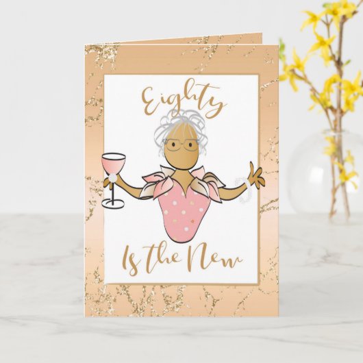 Elegant Roos Gold 80th Birthday Kaart voor haar (Gele Bloem)