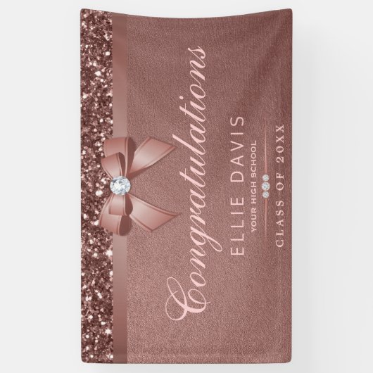 Elegant Roos Gold Afstuderen Diamonds Bow Glitter Spandoek (Verticaal)