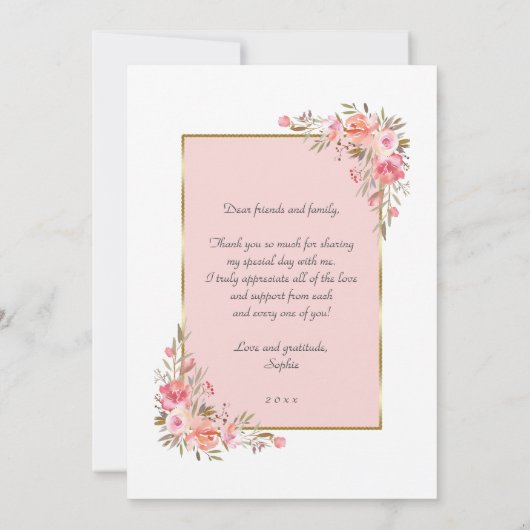 Elegant Roos Gold Afstuderen Hartelijk dank Bedankkaart (Achterkant)