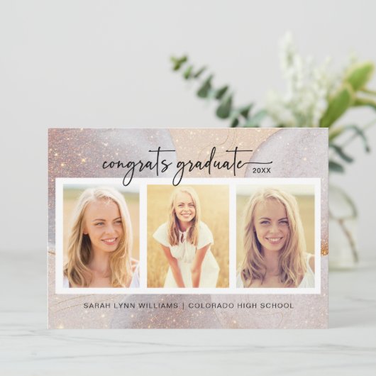 Elegant Roos Gold Afstuderen Kaart (Staand voorkant)