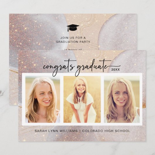 Elegant Roos Gold Afstuderen Kaart (Voorkant / Achterkant)