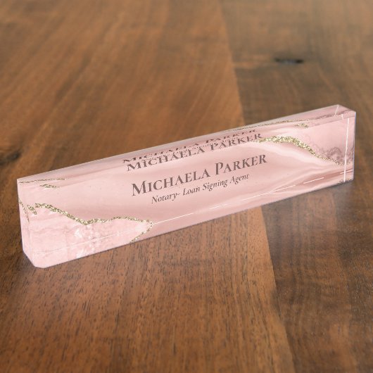 Elegant Roos Gold Agate Geode Professional Naambordje (Zijkant)