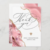 Elegant Roos Gold Agate Glitter Script Bruiloft Bedankkaart (Voorkant / Achterkant)