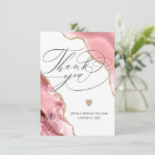 Elegant Roos Gold Agate Glitter Script Bruiloft Bedankkaart (Staand voorkant)