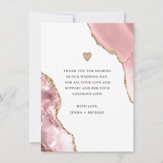 Elegant Roos Gold Agate Glitter Script Bruiloft Bedankkaart (Achterkant)