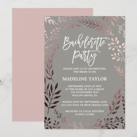 Elegant Roos Gold and Grey Bachelorette Party Kaart (Voorkant / Achterkant)