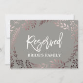 Elegant Roos Gold and Grey Wedding "Reserved" Sign Kaart (Achterkant)