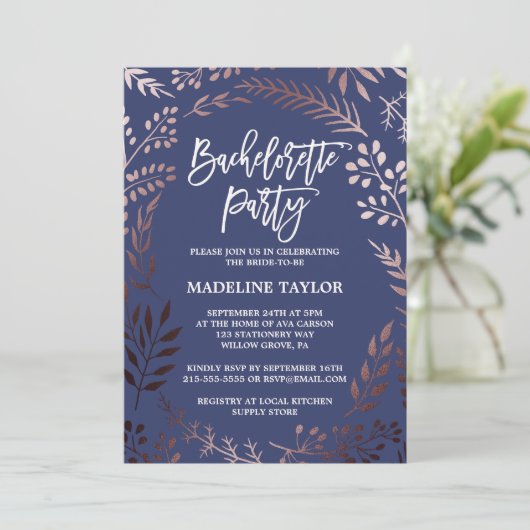 Elegant Roos Gold and Navy Bachelorette Party Kaart (Staand voorkant)