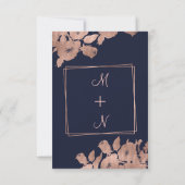 Elegant Roos Gold and Navy Floral Wedding Invitati Kaart (Achterkant)