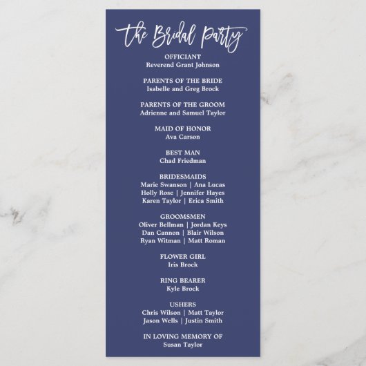 Elegant Roos Gold and Navy Wedding Program Programmakaart (Achterkant)