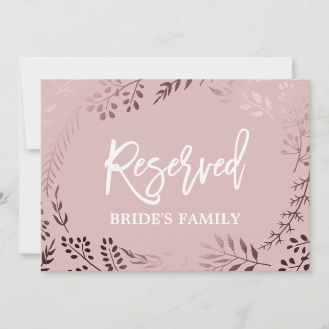 Elegant Roos Gold and Pink Wedding "Reserved" Sign (Voorkant)
