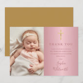 Elegant Roos Gold Baptisme Christening Foto Bedankkaart (Voorkant / Achterkant)