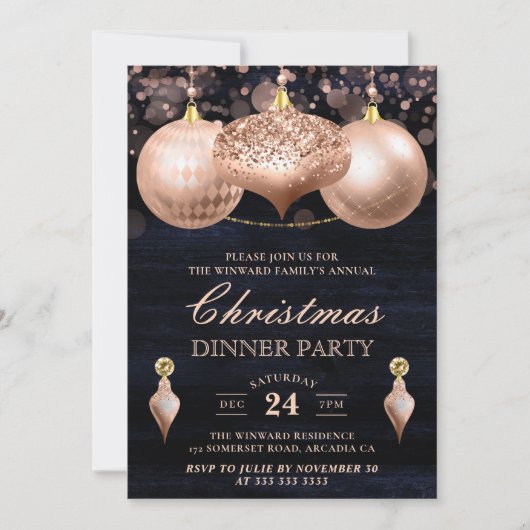 Elegant Roos Gold Baubles kerstfeest Kaart (Voorkant)