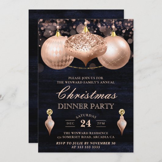 Elegant Roos Gold Baubles kerstfeest Kaart (Voorkant / Achterkant)